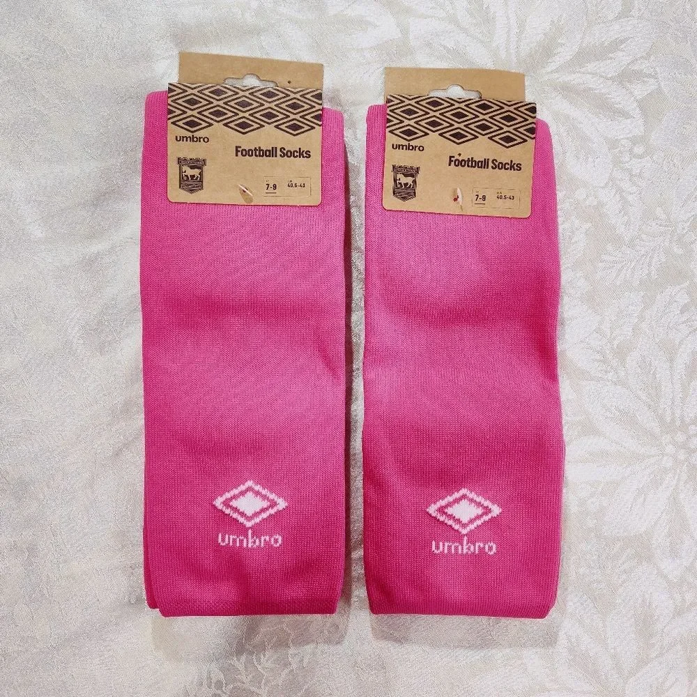 Umbro Bright Pink Football Socks 8-10 Unisex Over Calf 2 Pairs NEW